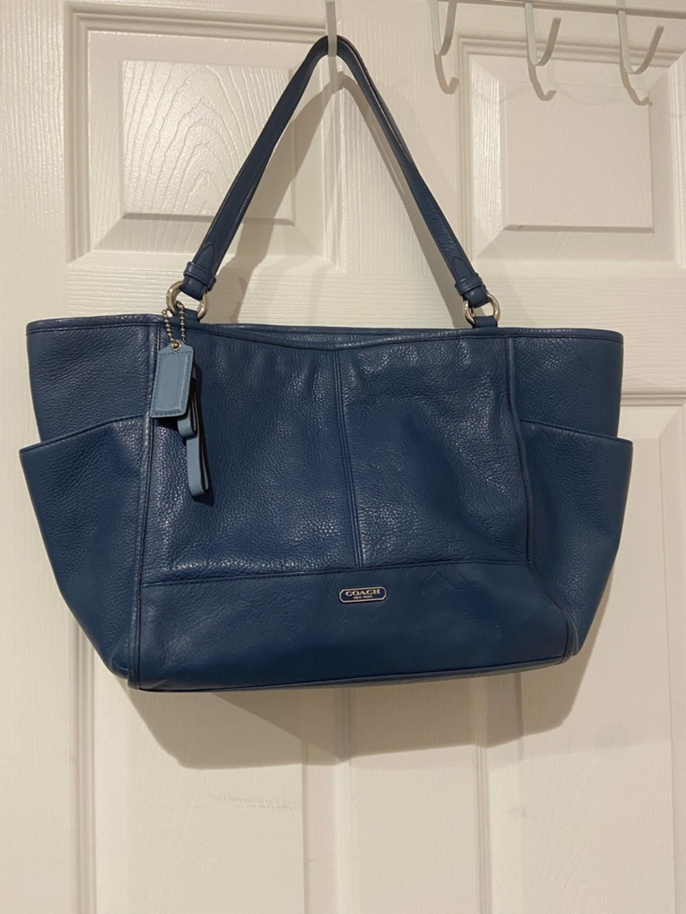 Coach Blue Leather Tote with Exterior Pockets